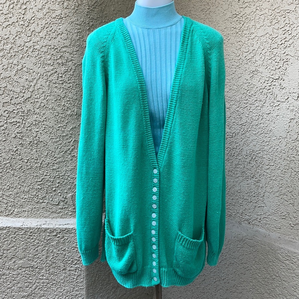Vintage aqua wool/cotton knitted oversized cardigan